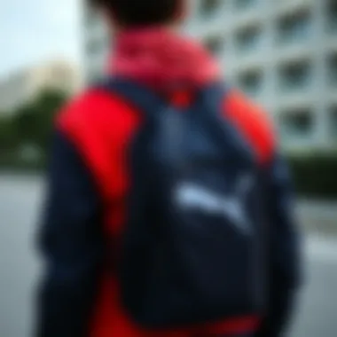 Stylish Puma navy backpack complementing sporty outfit