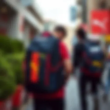 Puma navy backpack in various practical usage scenarios