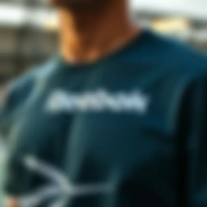 Close-up of Reebok t-shirt showcasing design details and craftsmanship