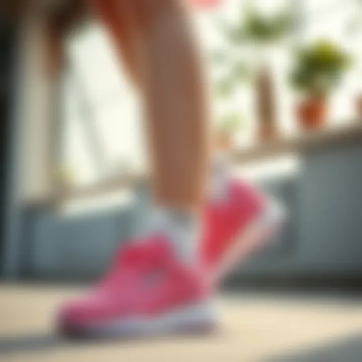 Fashionable outfit paired with Reebok pink shoes