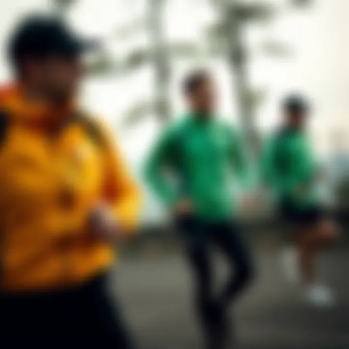 Athletes showcasing Salomon's green collection during an outdoor activity