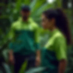 A vibrant display of Salomon's green sports collection emphasizing nature-inspired designs