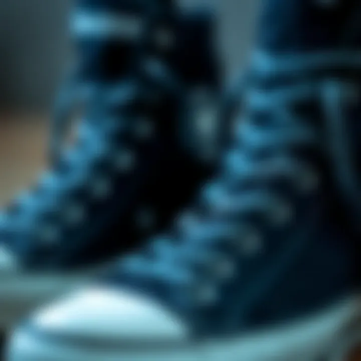 A close-up of black high-top Converse showcasing material quality