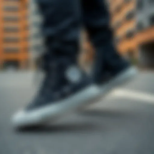 Urban Elegance with Black High-Top Converse Stylish black high-top Converse sneakers on a modern urban background