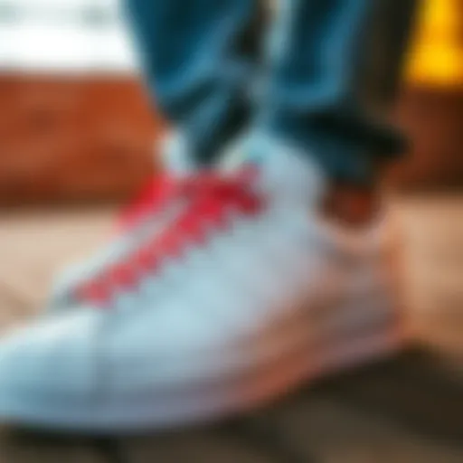 A close-up view of a superstar sneaker showcasing its unique design features.