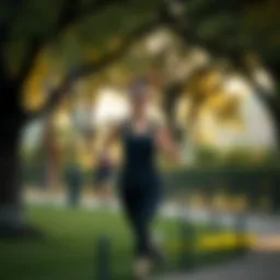 A person jogging in a serene park setting, embodying a healthy lifestyle.