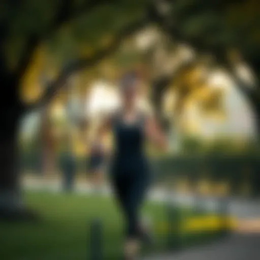 A person jogging in a serene park setting, embodying a healthy lifestyle.