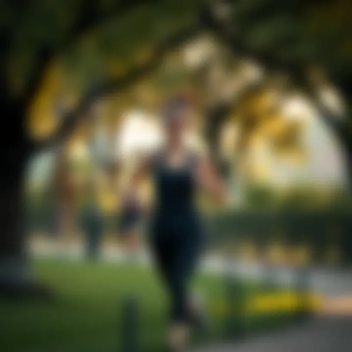 A person jogging in a serene park setting, embodying a healthy lifestyle.