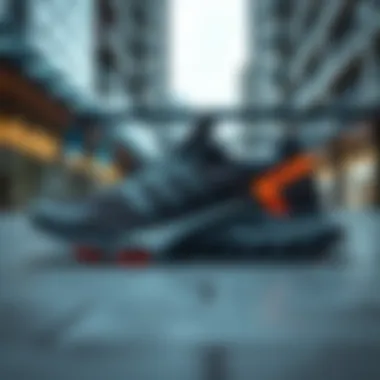 Sleek sporty shoes in a modern urban setting