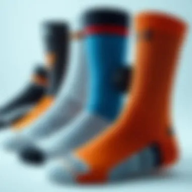 Variety of sports socks showcasing different materials and styles.