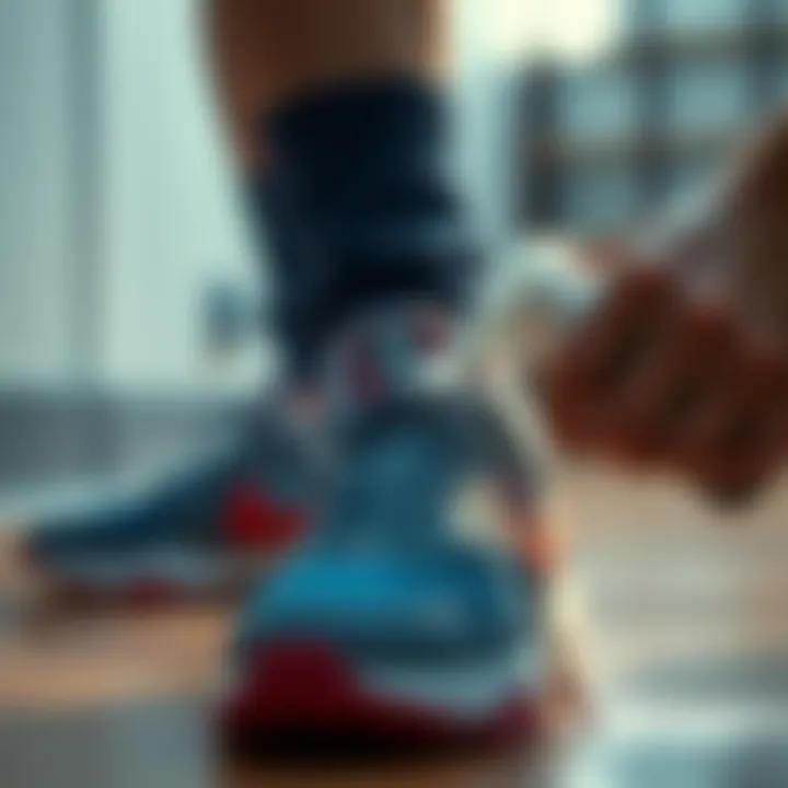 Applying Foam Cleaner on Sports Shoes Foam cleaner applied on sports shoes