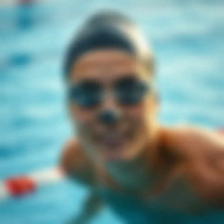 A swimmer showcasing a nose clip as part of swim gear