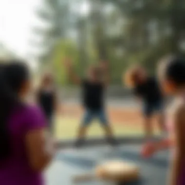 Group of friends enjoying trampoline activities together