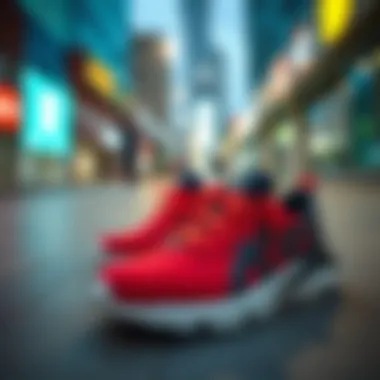 Trendy athletic shoes in an urban setting, reflecting modern fashion.