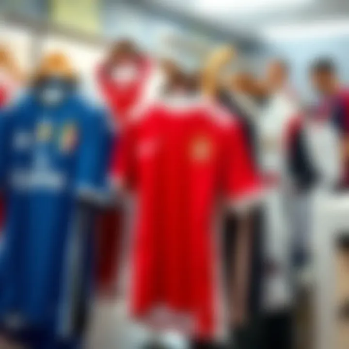 Stylish display of foreign team jerseys arranged neatly