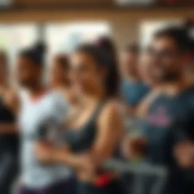 A group of individuals engaged in a lively fitness class, highlighting social aspects of group workouts.